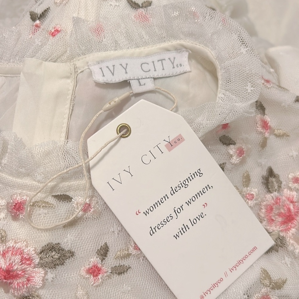 Ivy City Co White Floral Embroidered Lillian Tulle Midi Dress NWT Size Large - Picture 12 of 13